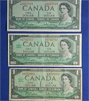 Two 1967 & One 1954 Canada $1 bills