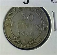 1918 NFLD Silver Half Dollar