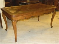 Louis XV Style Oak Parquetry Top Draw Leaf Table.