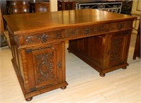 Flemish Renaissance Style Oak Partner's Desk.