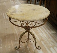 Marble Top Wrought Iron Occasional Table.