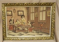 Domestic Scene Framed European Textile.
