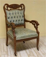American Victorian Oak Parlor Armchair.