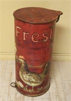 "Fresh Eggs" Metal Trash Can with Lift Top.