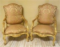 Louis XV Style Gilt High Back Fauteuils.