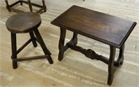 Oak Occasional Table and Stool.   2 pc.