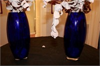 2 Blue Glass Vases