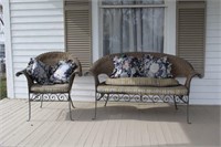 Outdoor Wicker Love Seat and Chair
