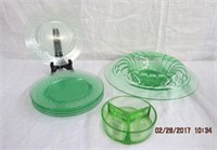 Colored glass, 13" jelly mould dish, 6 - 7.75"