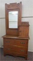 Antique wood dresser with hat box, 2 drawers and