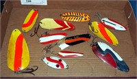 11 Pcs Large Red  & White Fishing Lure Spoons