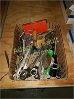 Box of assorted USA wrenches, tools