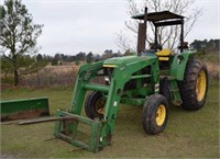 2002 JOHN DEERE 6403 TRACTOR WITH HAY FORKS &