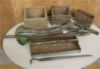 4 Antique John Deere Seed Tubes, Wood Boxes etc