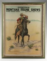 Lithograph titled " Coming Montana Frank Shows"