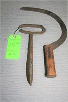 Antique Hand Held Scythe, Antique Iron Hay Hook