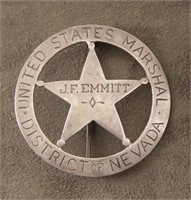 Badge J.F. Emmitt, U. S. Marshal, District of Nev.