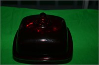 DARK RED GLASS CAKE PLATE WITH LID