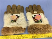 Pair of Athabaskan beaded gloves with beaver trim