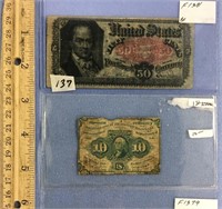 Lot with three pieces of fractional currency: 50 c