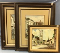 Three original oils of European street scenes, don