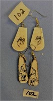 2 pairs of scrimshawed ivory earrings by Brian Soc