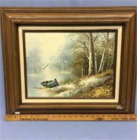 24" x 20" framed original oil, of a woodland scene