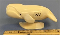 4" walrus ivory bowhead whale with inset baleen ey
