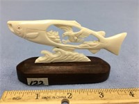 4" bone carving of a salmon with an eagle inset mo
