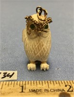 1.75" white ivory wise owl pendant with jade eyes