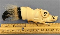 5" polar bear claw with carved ivory hunter with h