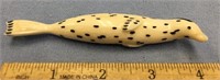 4.5" white ivory spotted seal signed by artist