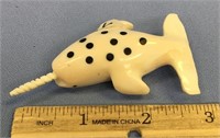 3" narwhal carving made of ivory with inset baleen