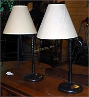 Pair Of 2 Black Cast Iron Horn Table Lamps
