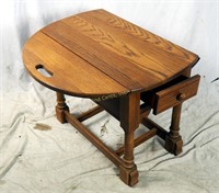 Vintage Solid Oak Drop Leaf Side End Table