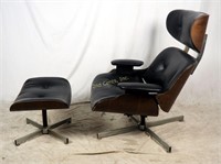 Eames Style Leather & Teak Lounge Chair Circa 60's