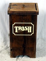 Vintage Pine Wood Kitchen Trash Container W/ Lid