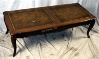 Vintage Leather Top Mid Century Wood Coffee Table