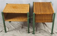 2 Vintage Wicker 2 Shelf Night Stand End Tables