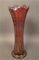 10 3/8” Tall Fenton Plume Panels Swung Vase – Red
