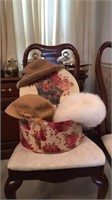 Ladies Hat box , 3 hats, scarves & mittens