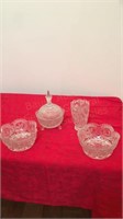 Lot of 4 leaded crystal bowls, compote, vases
