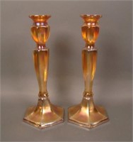 Pair 10 ½” Tall Fenton Florentine Candlesticks –