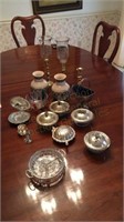 Lot of Silver Plate, brass candle sticks, vases