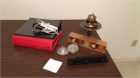 Lot of Brass incense burner, candle, hole punch,