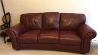88" L Red Leather 3 cushion sofa