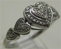 Woman's Sterling Silver Diamond Heart Ring