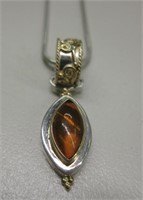 Sterling Silver Gold Layered Amber Necklace