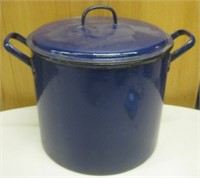 Large Vintage Blue Enamel Stock Pot