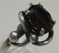 Abstract Sterling Silver Garnet Ring